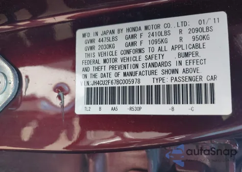 2011 Acura Tsx 2.4 from USA, damaged, VIN JH4CU2F67BC005978